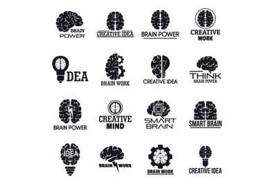 Brain logo set, simple style