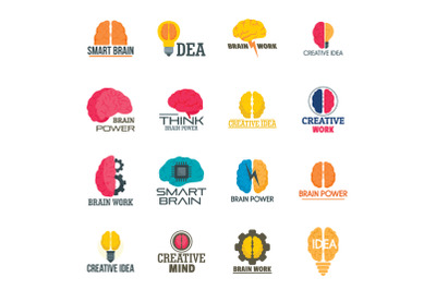 Mind brain icon set, flat style