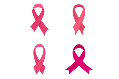 Breast cancer ribbon pink icons set, flat style