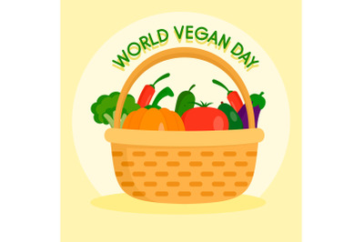 Happy vegetarian day concept background, flat style