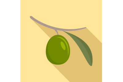 Green olive icon, flat style