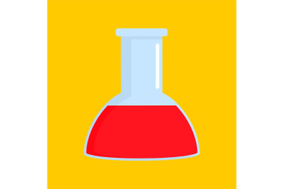 Red chemistry flask icon, flat style