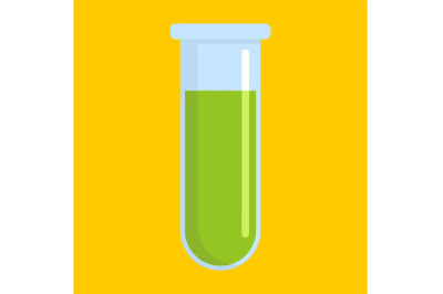 Green test tube icon, flat style