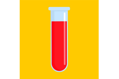 Red test tube icon, flat style