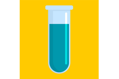 Blue test tube icon, flat style