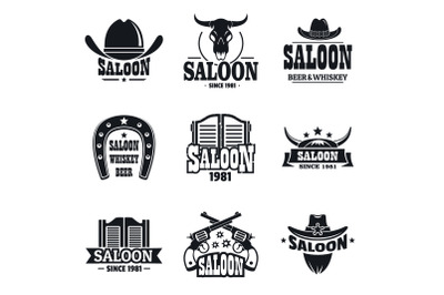 Saloon logo set, simple style