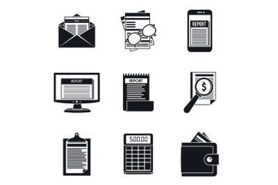 Expense report tax icon set, simple style