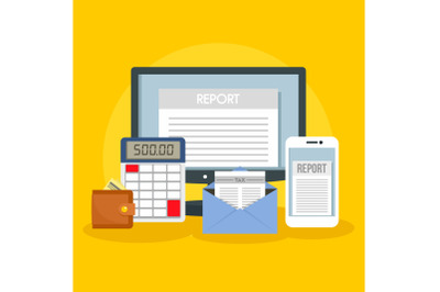 Tax report concept background, flat style