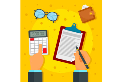 Financial paper work concept background, flat style