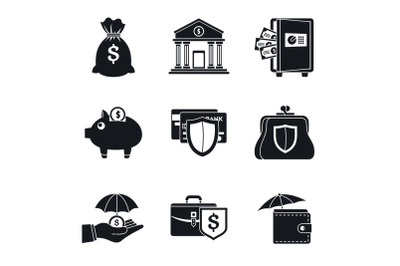 Bank deposit icon set, simple style
