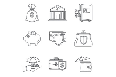 Money deposit icon set, outline style
