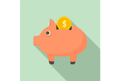 Piggy bank icon, flat style