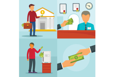Money protect deposit banner set, flat style