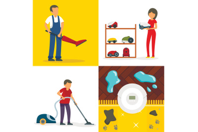 Vacuum cleaner banner set, flat style