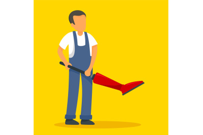Man vacuum cleaner concept background, flat style