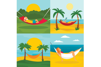 Rest hammock banner set, flat style