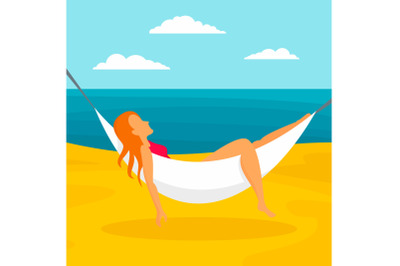 Woman beach hammock concept background, flat style