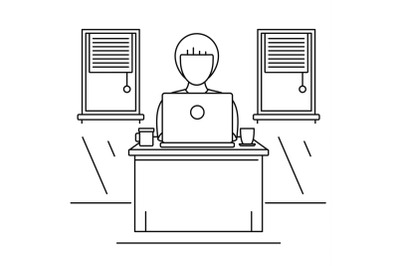 Woman distant work concept background, outline style