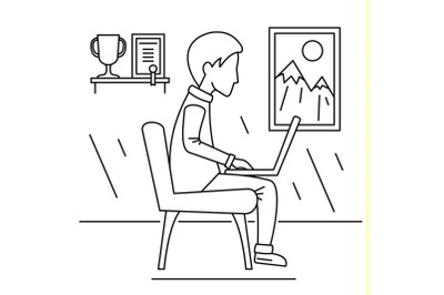 Freelancer boy home concept background, outline style