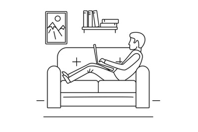 Man freelancer sofa concept background, outline style