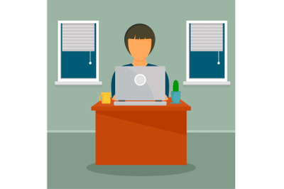 Woman distant work concept background, flat style