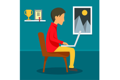 Freelancer boy at home concept background, flat style