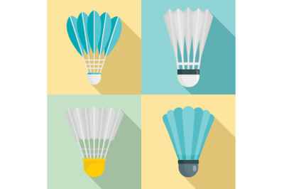 Shuttlecock icon set, flat style