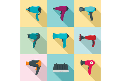 Dryer icon set, flat style