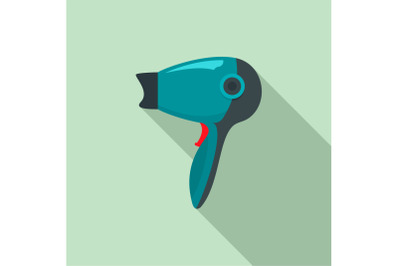 Hot hair dryer icon, flat style