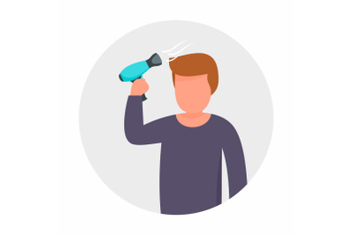 Man use hair dryer concept background, flat style