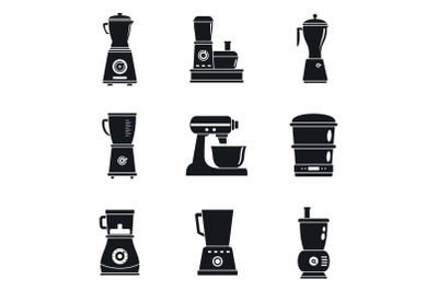 Food processor machine icon set, simple style