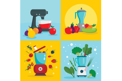 Food processor equipment banner set, flat style
