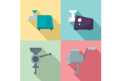Meat grinder icon set, flat style