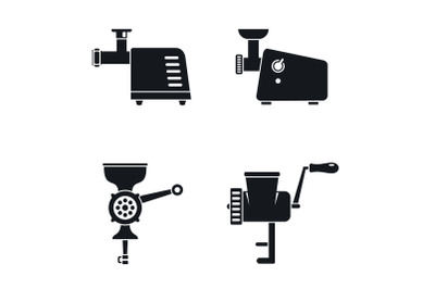 Meat grinder machine icon set, simple style