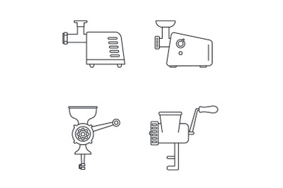 Meat grinder tool icon set, outline style