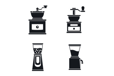 Coffee grinder mill icon set, simple style