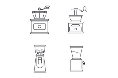 Coffee grinder appliance icon set, outline style