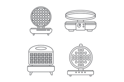 Home waffle-iron icon set, outline style