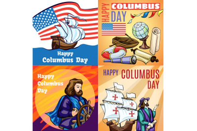 Columbus day banner set, cartoon style