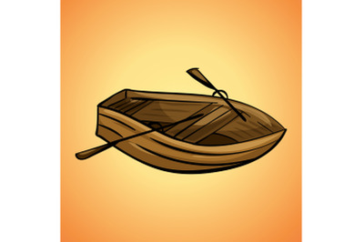 Wood boat icon, cartoon style
