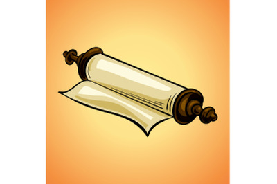Wood rolled papyrus icon, cartoon style