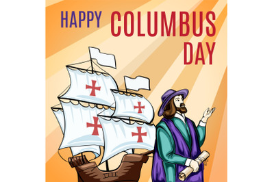 Great columbus day concept banner, cartoon style