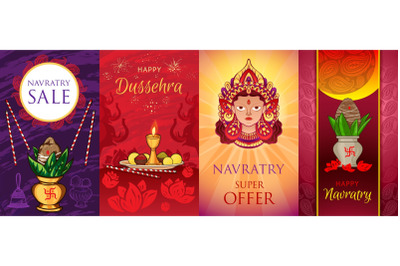 Navratri banner set, cartoon style