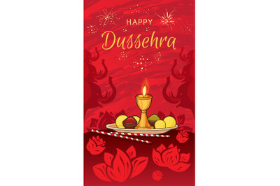 Happy dussehra concept banner, cartoon style