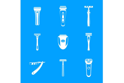 Shaver blade razor personal icons set, simple style