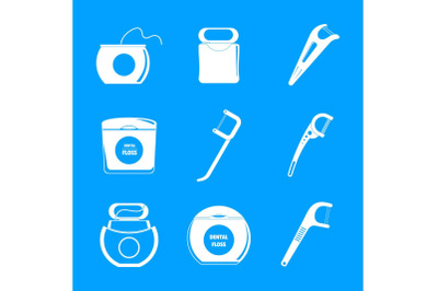 Floss dental teeth icons set, simple style