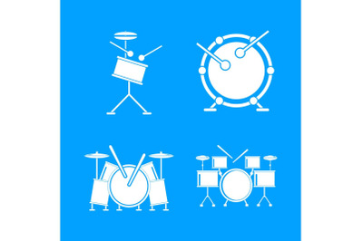 Drum rock kit music icons set, simple style