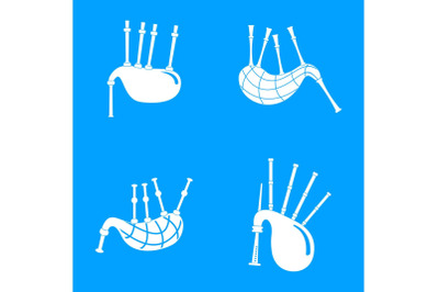 Bagpipes scotland scottish icons set, simple style