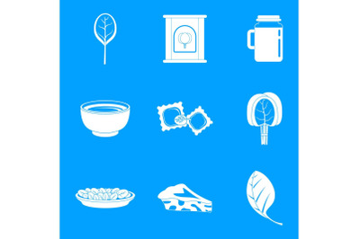 Spinach leaves vegetables icons set, simple style