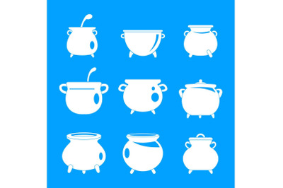 Cauldron kettle halloween icons set, simple style
